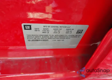 2015 Chevrolet Sonic Ltz Auto from USA, damaged, VIN 1G1JE5SB6F4106223